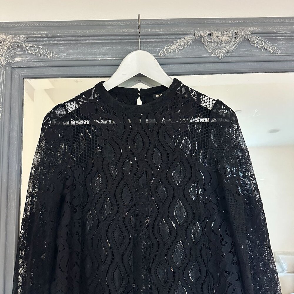 Maje ROSSA Black Lace Long Sleeve Romantic Goth Whimsigoth Mini Dress 2 - Picture 3 of 8
